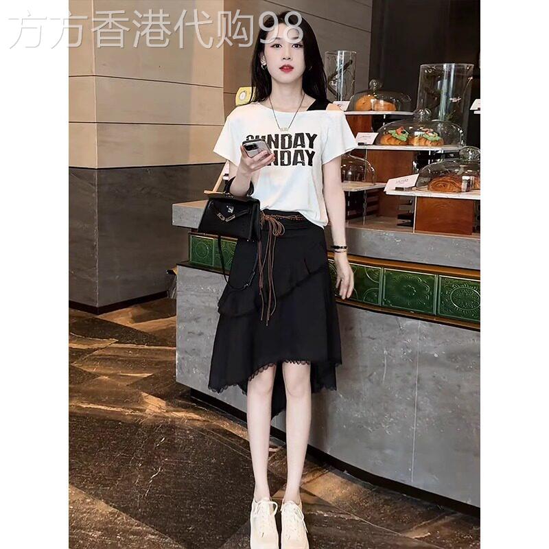 时尚休闲套装女夏季2025新款设计感露肩T恤不规则半身裙两件套潮