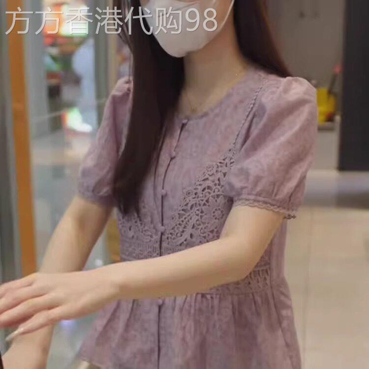 蕾丝拼接短袖衬衫女夏季2026新款设计感减龄时尚泡泡袖上衣女洋气