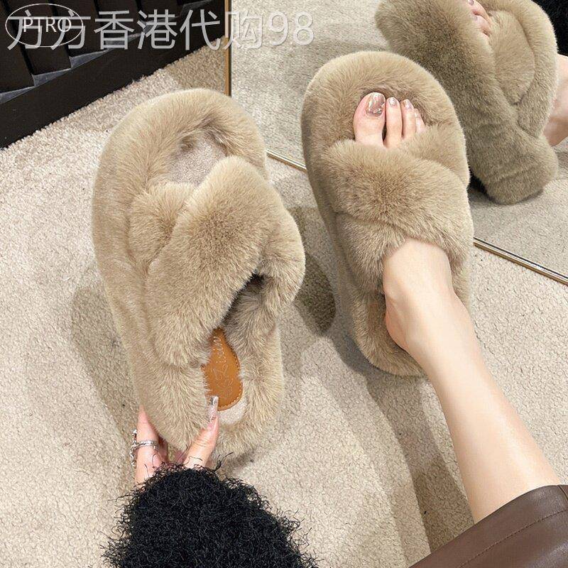 厚底毛毛拖鞋女外穿春秋季2025新款高级感懒人一字拖增高毛绒棉拖