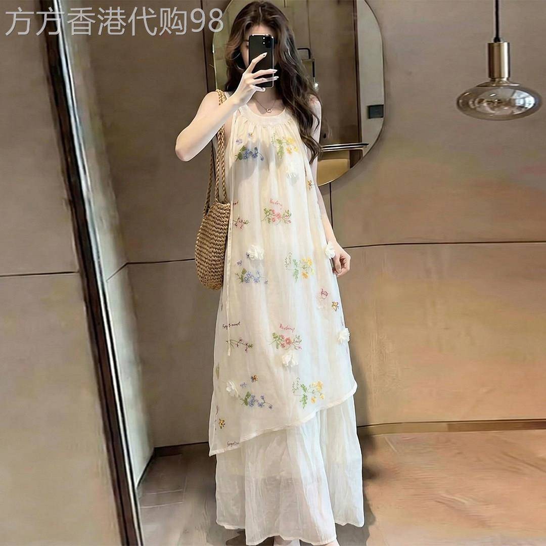 法式气质白色碎花吊带裙女2026夏季新款独特超好看无袖长裙子