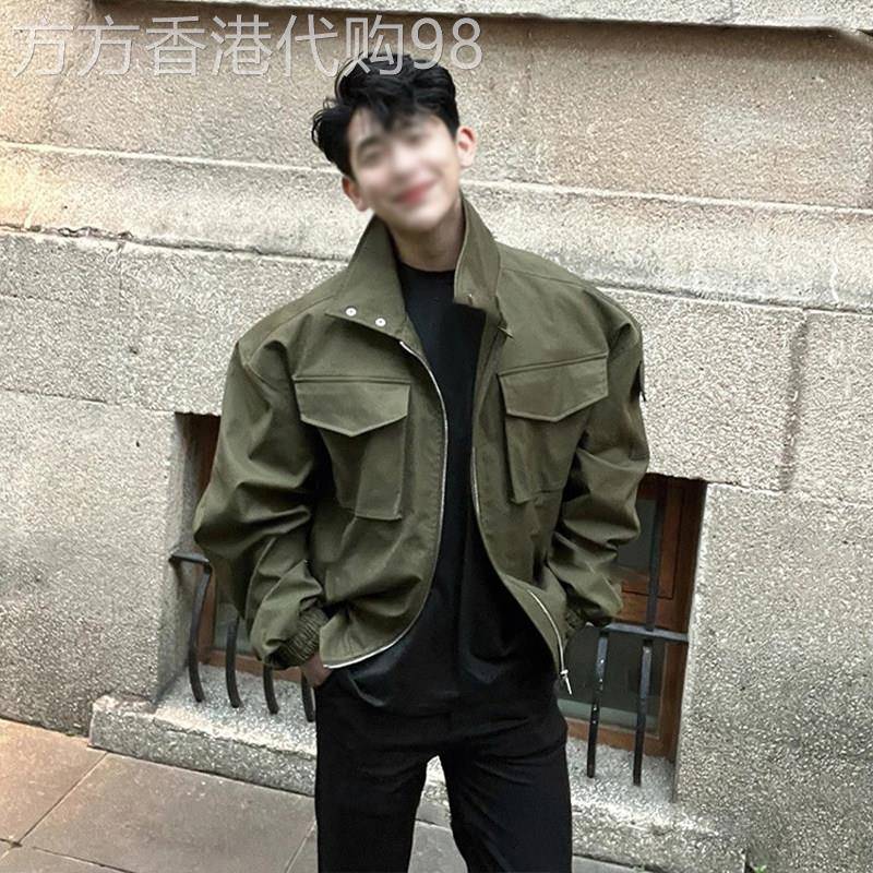 轻奢美式轻骑兵外套男款立领cleanfit飞行员正肩短款工装服夹克