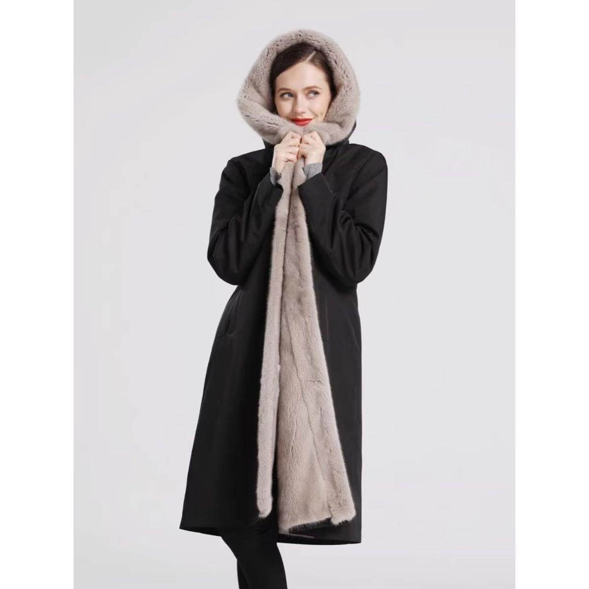 派克服女水貂可拆卸内胆尼克服2025年新款懒兔毛中长款皮草外套冬