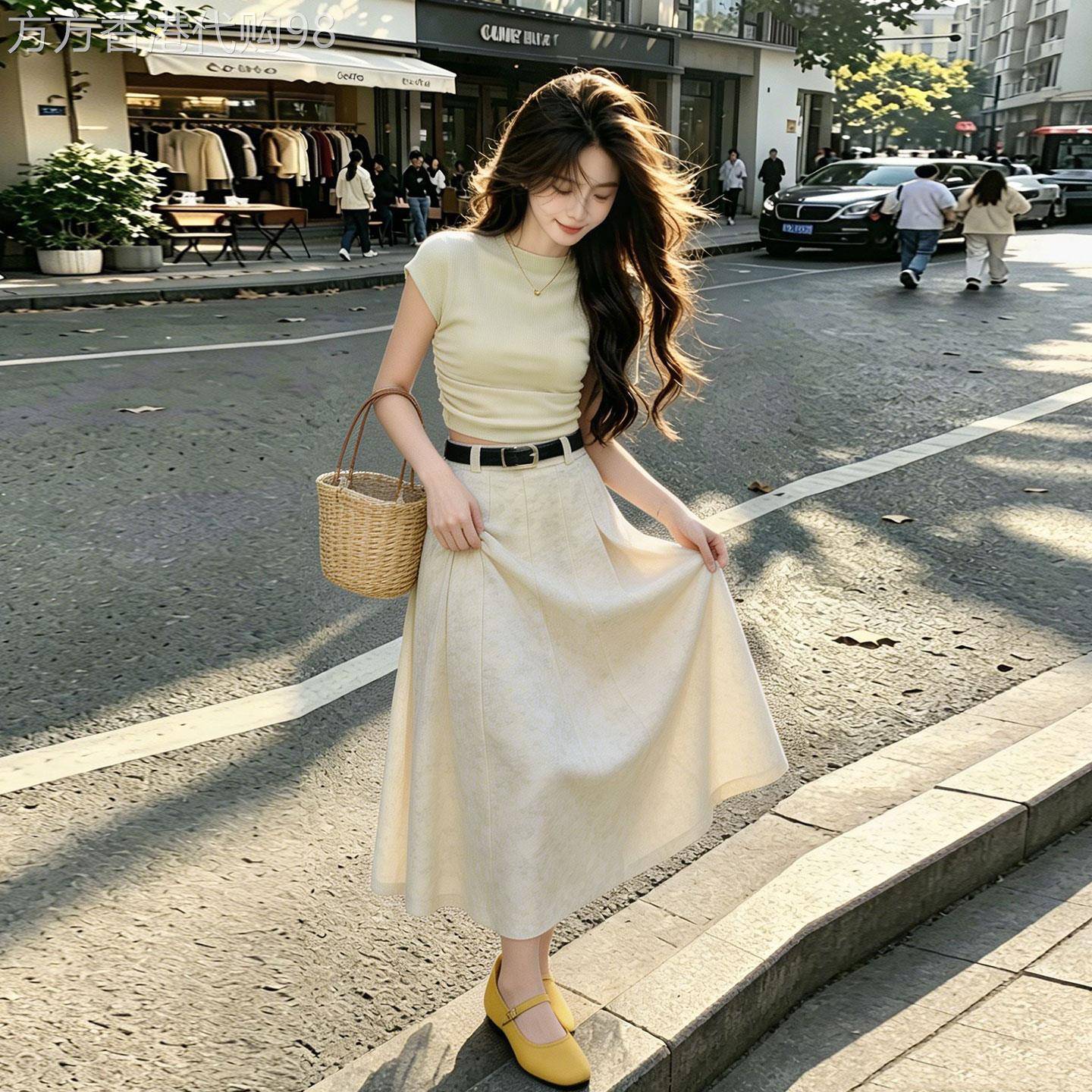 套装女夏2026新款修身针织上衣晕染高腰百褶半身裙优雅轻奢两件套