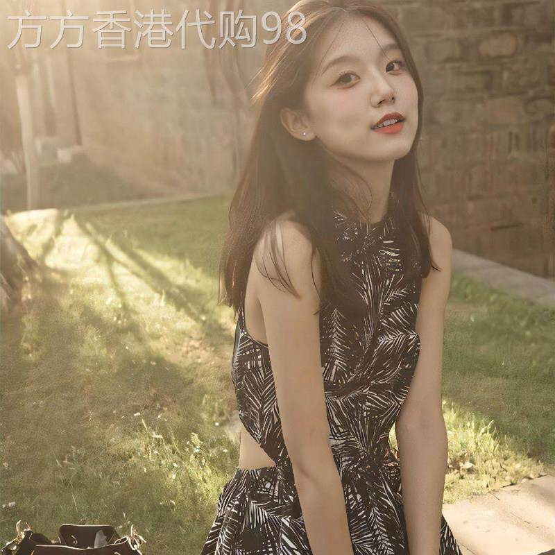 法式气质小香风黑色挂脖背心连衣裙女夏新款小个子收腰无袖长裙子