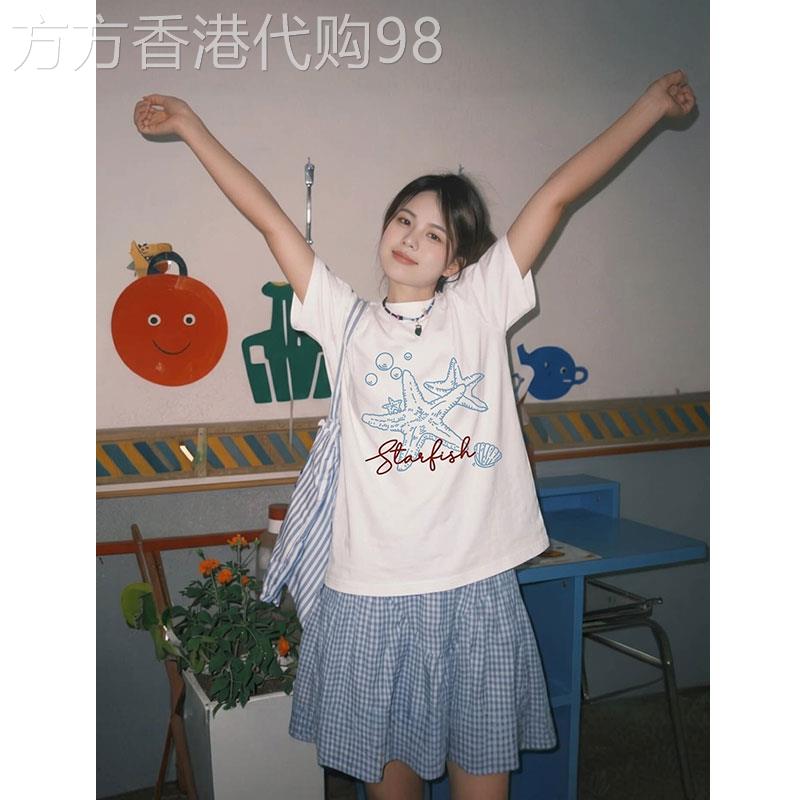 美式白色纯棉短袖T恤女2026夏季新款宽松圆领显瘦中长版半袖上衣