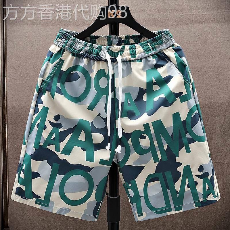 冰丝短裤男夏季潮牌痞帅印花凉感沙滩大裤衩子弹力宽松休闲五分裤