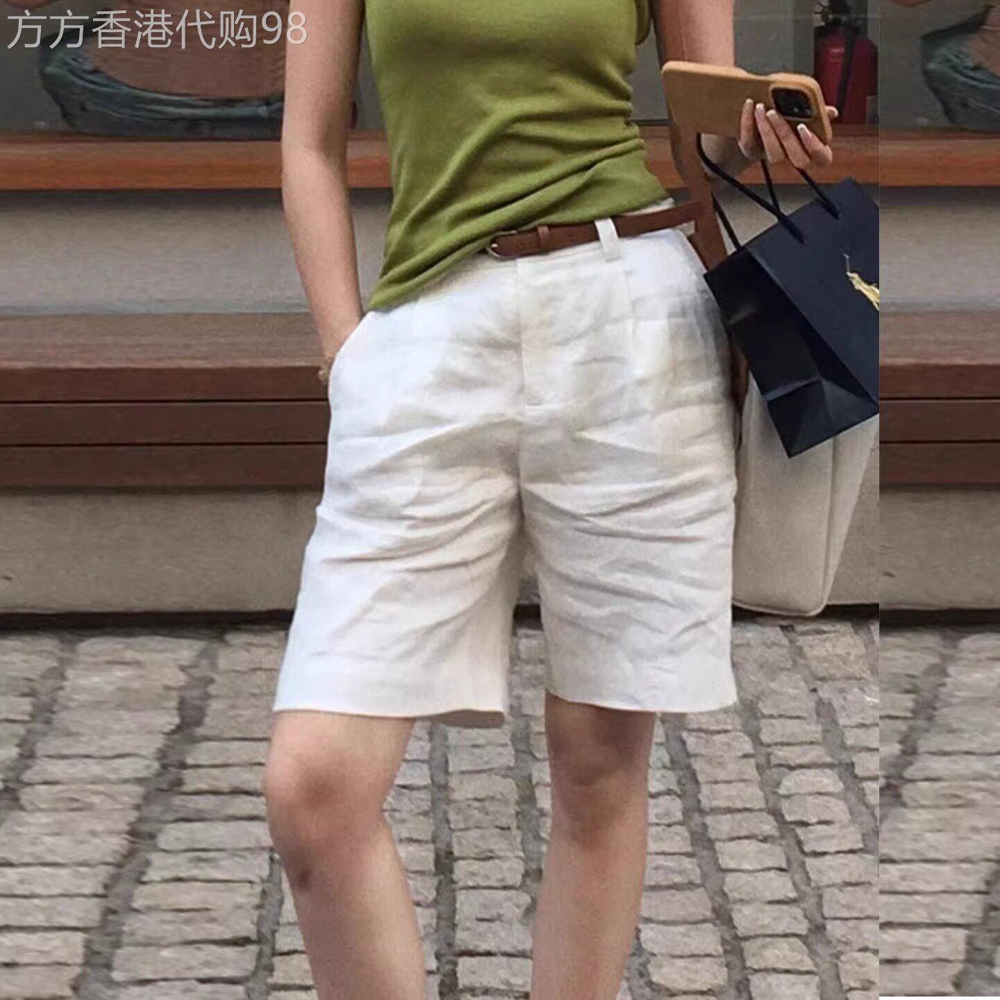 白色短裤女夏2026新款外穿a字高腰宽松大尺码胖mm亚麻阔腿五分裤