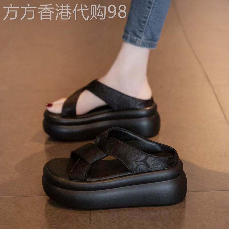 真皮凉拖鞋女2026新款夏季百搭防滑小个子松糕厚底沙滩鞋拖鞋外穿