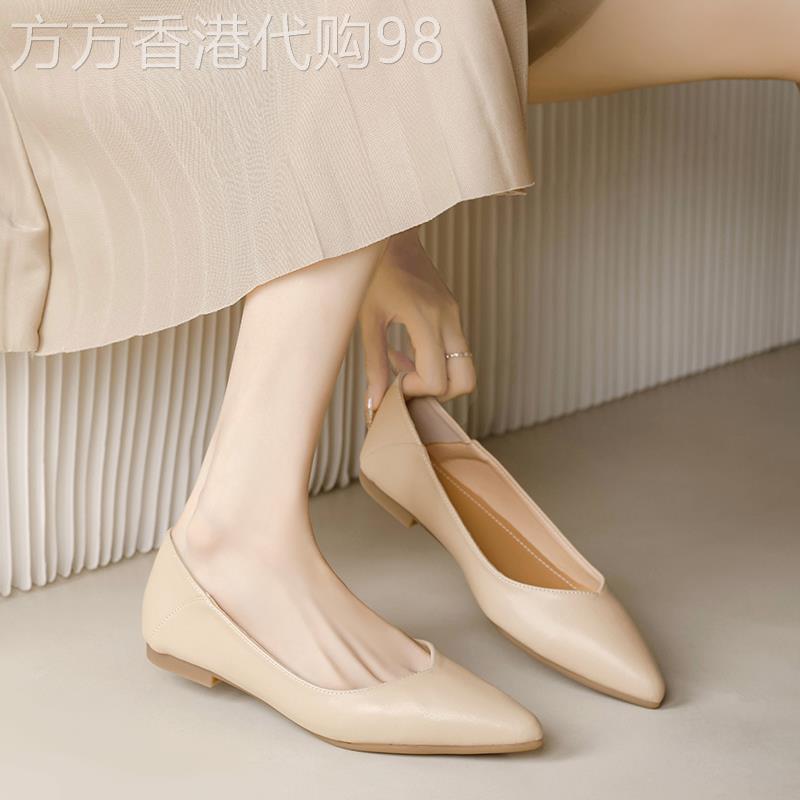 香港尖头包鞋女平底2026秋季新款裸色软皮软底浅口仙女不累脚瓢鞋