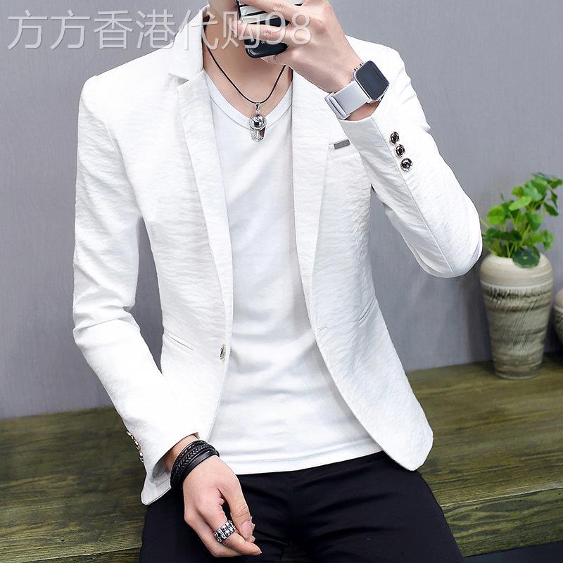 白色小西装男士修身棉麻韩式时尚2025新春男士帅气西装夹克