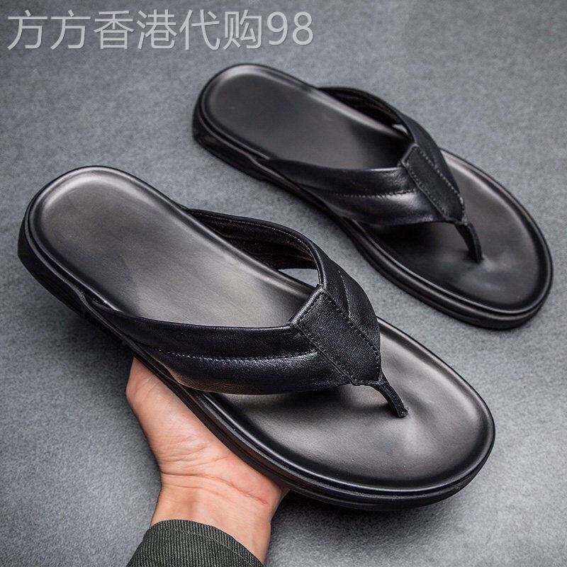 香港潮牌2026夏季新款外穿真皮潮流休闲沙滩鞋软底防滑人字拖男