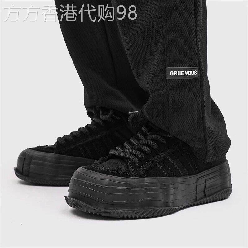 黑武士板鞋男国潮小众复古做旧溶解帆布鞋2025新款厚底增高乞丐鞋