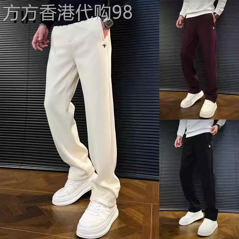 白色休闲裤男士春秋季潮牌宽松刺绣直筒长裤子潮流百搭纯色运动裤