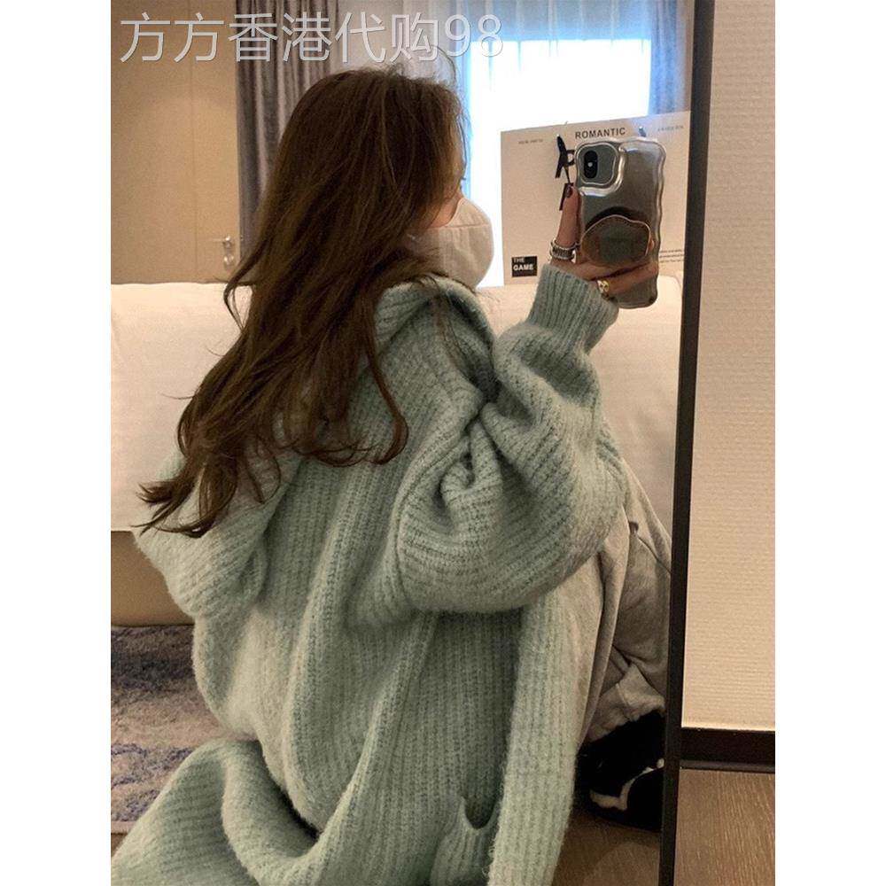 2025春秋季新款连帽毛衣大衣女式宽松休闲慵懒中长针织开衫羊毛大
