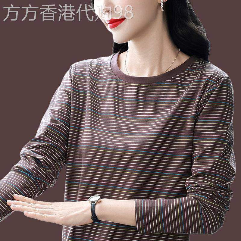 韩国纯棉t恤新款女长袖中年妈妈大码百搭宽松上衣打底衫秋衣外穿