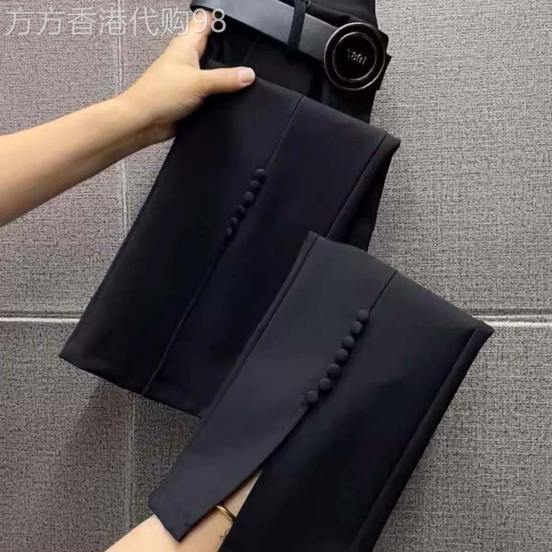 黑色西装裤女夏季薄款2025新款高腰直筒显瘦小个子九分开 叉休闲
