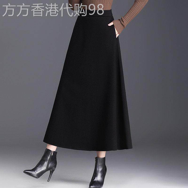 加厚毛呢半身长裙女秋冬2026新款气质高腰半裙显瘦口袋a字裙女装