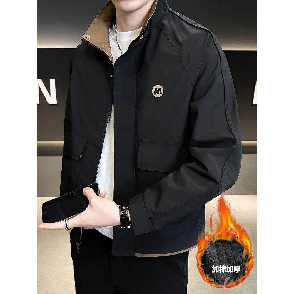 立领外套男秋冬款2025新款爆款潮流二棉男装加棉加厚男士夹克棉服