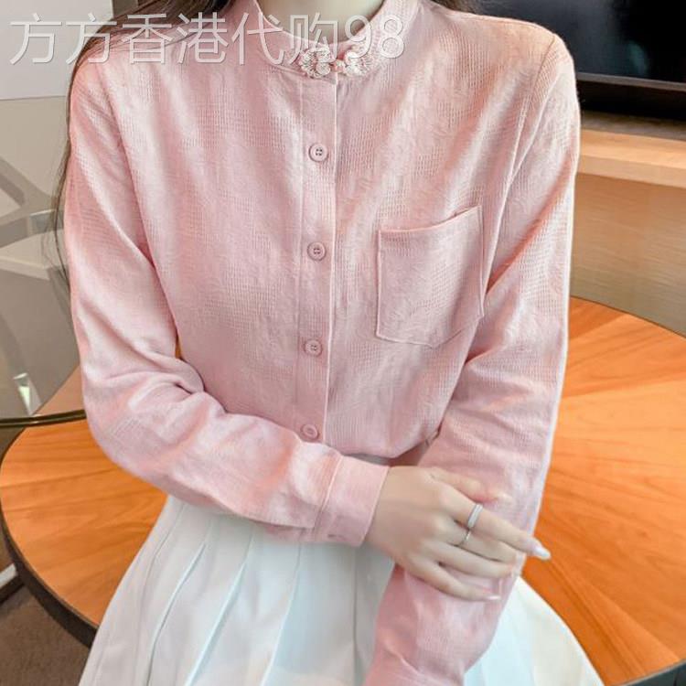 韩国立领盘扣女士衬衫设计感春秋季新款长袖百搭小衫上衣全棉衬衣
