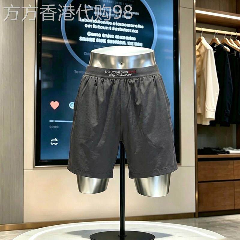 高端深灰色刺绣短裤男士2026夏季薄款速干短裤跑步健身运动四分裤
