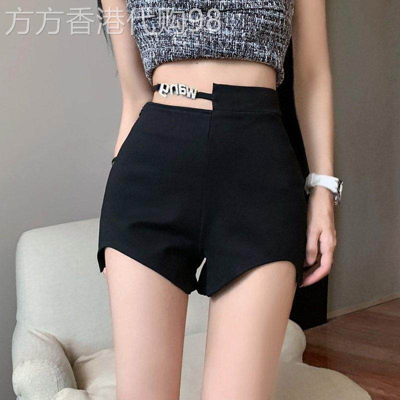 设计感西装短裤女夏季薄款辣妹镂空高腰裤弹力休闲包臀A字热裤
