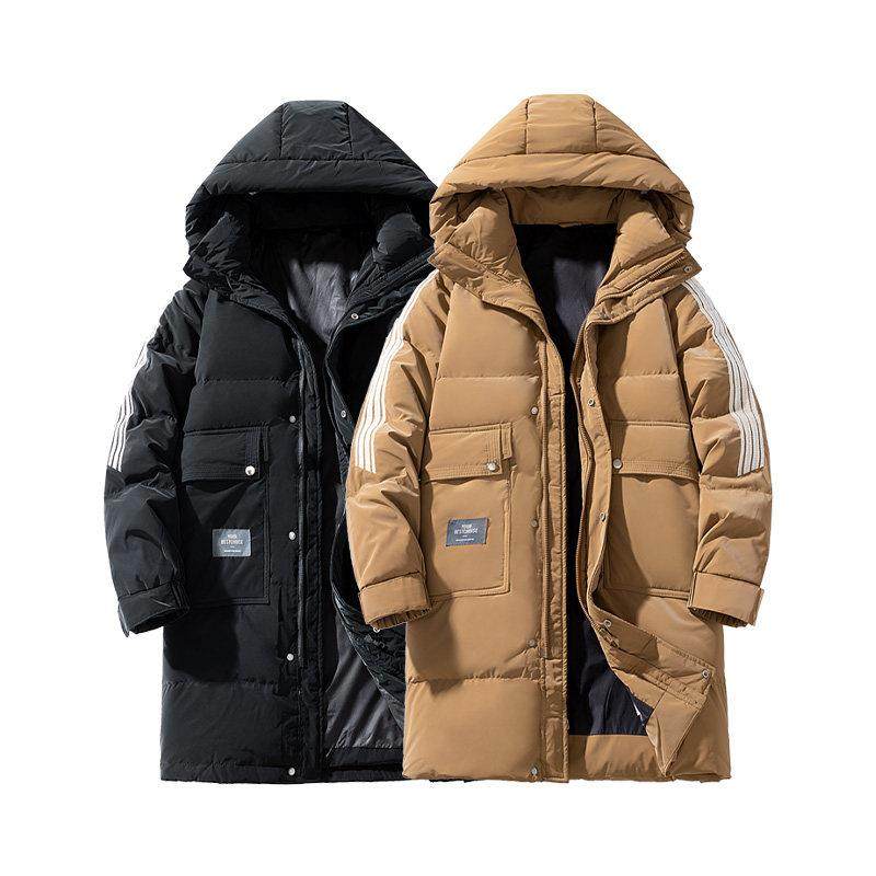 工装风连帽羽绒服男女情侣中长款宽松保暖潮流外套大码防寒面包服