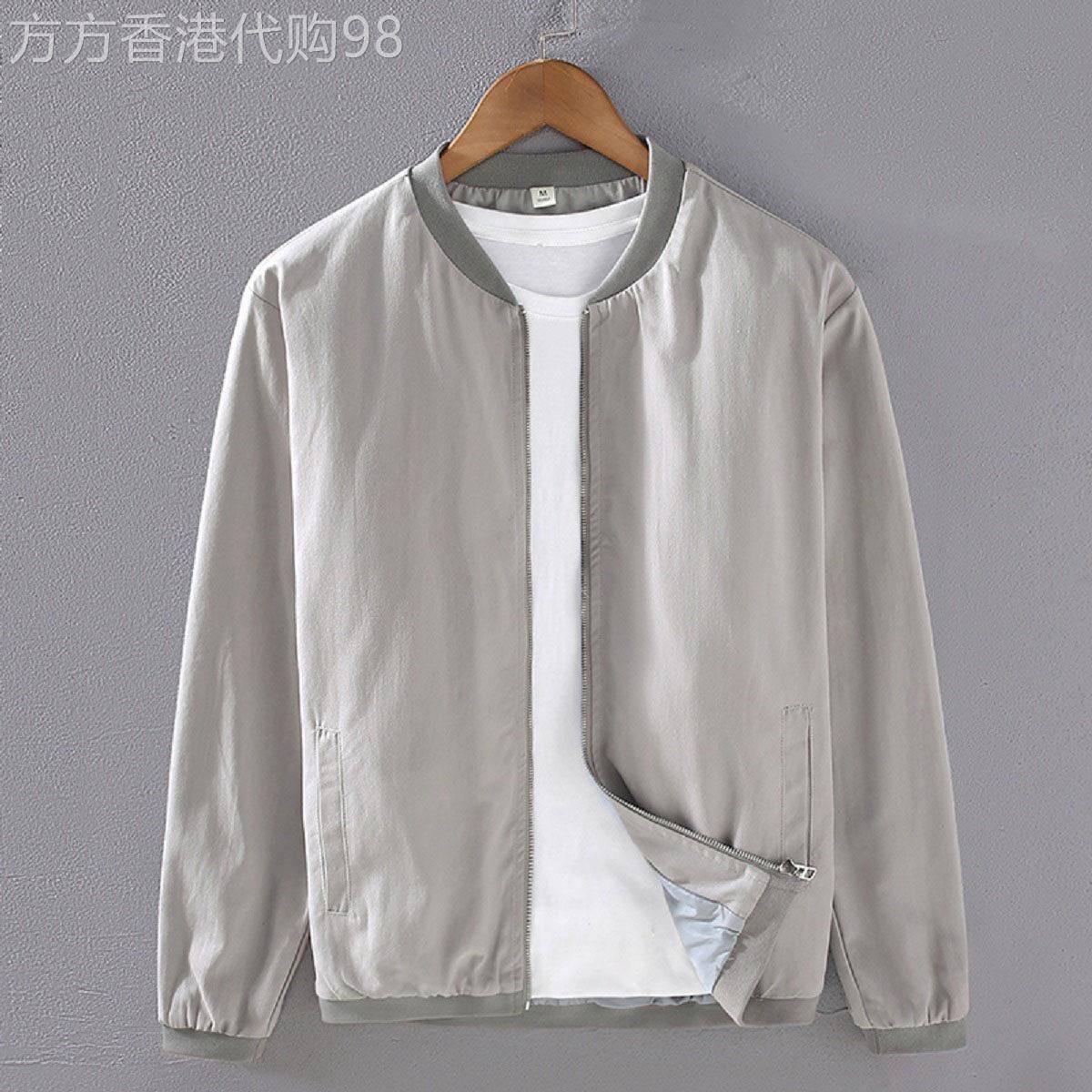纯棉薄款夹克男士春秋款简约宽松休闲茄克中式立领男装外套棒球服