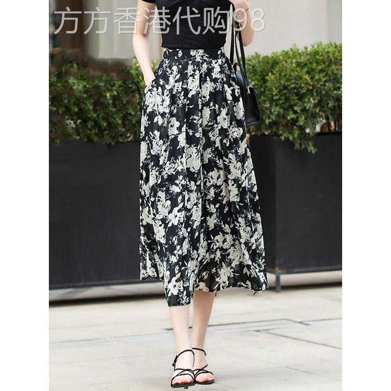 碎花雪纺半身裙女大摆裙2026夏季新款高腰气质显瘦A字百褶裙伞裙