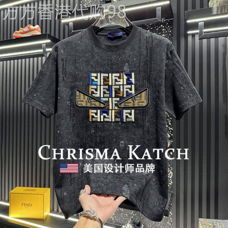 出口美国⭐Chrisma Katch~高端刺绣磨破短袖t恤2026扎染怪兽半袖