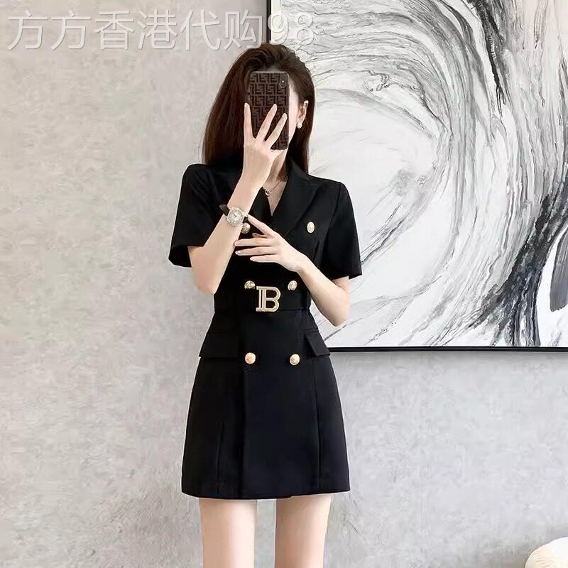 西装连衣裙女夏季2026新款法式赫本风小黑裙收腰显瘦气质V领短裙