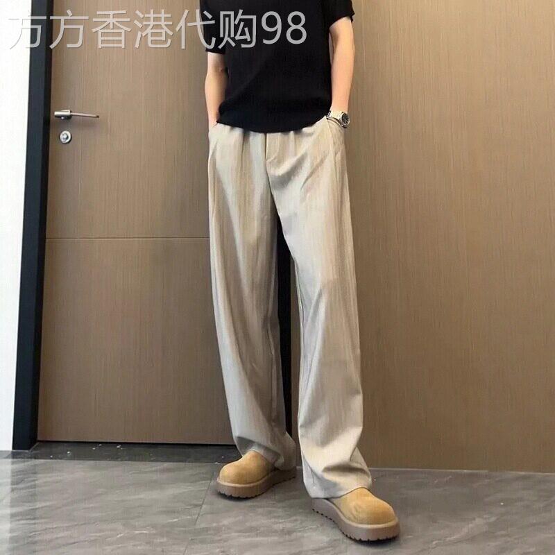 老钱风褶皱条纹休闲西裤男款夏季人夫感穿搭长裤子直筒宽松西装裤