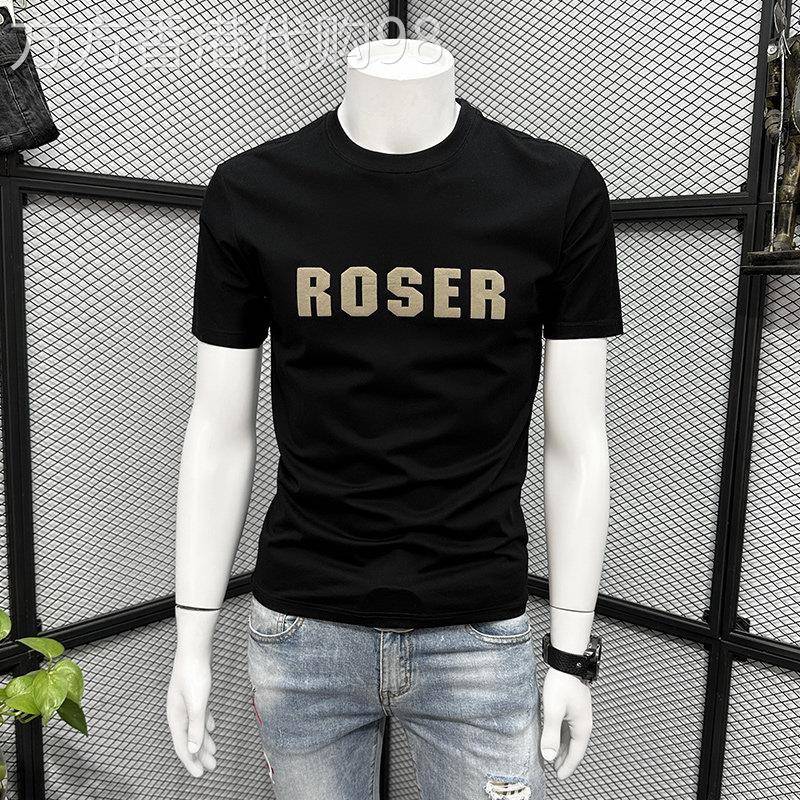 夏季潮牌字母印花短袖T恤男休闲潮流圆领纯棉上衣男2025时尚体恤