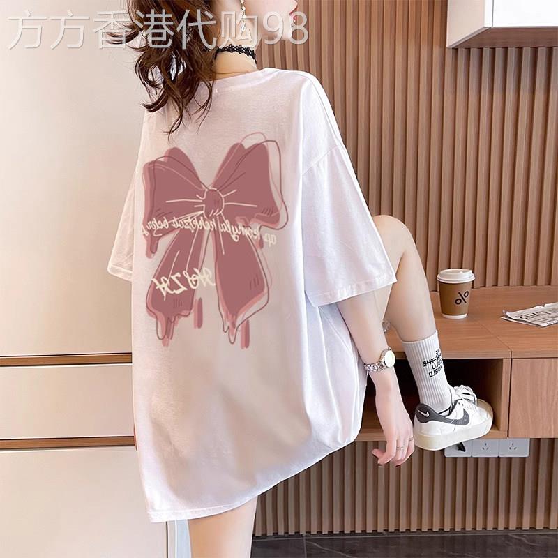 白色纯棉短袖t恤女夏季薄款2026新款宽松大尺码中长版大版半袖上