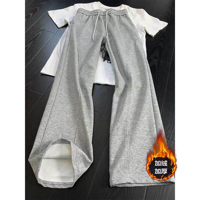 高端男士弯刀卫裤冬季加绒裤子2026新款潮牌垂感宽松休闲运动男裤