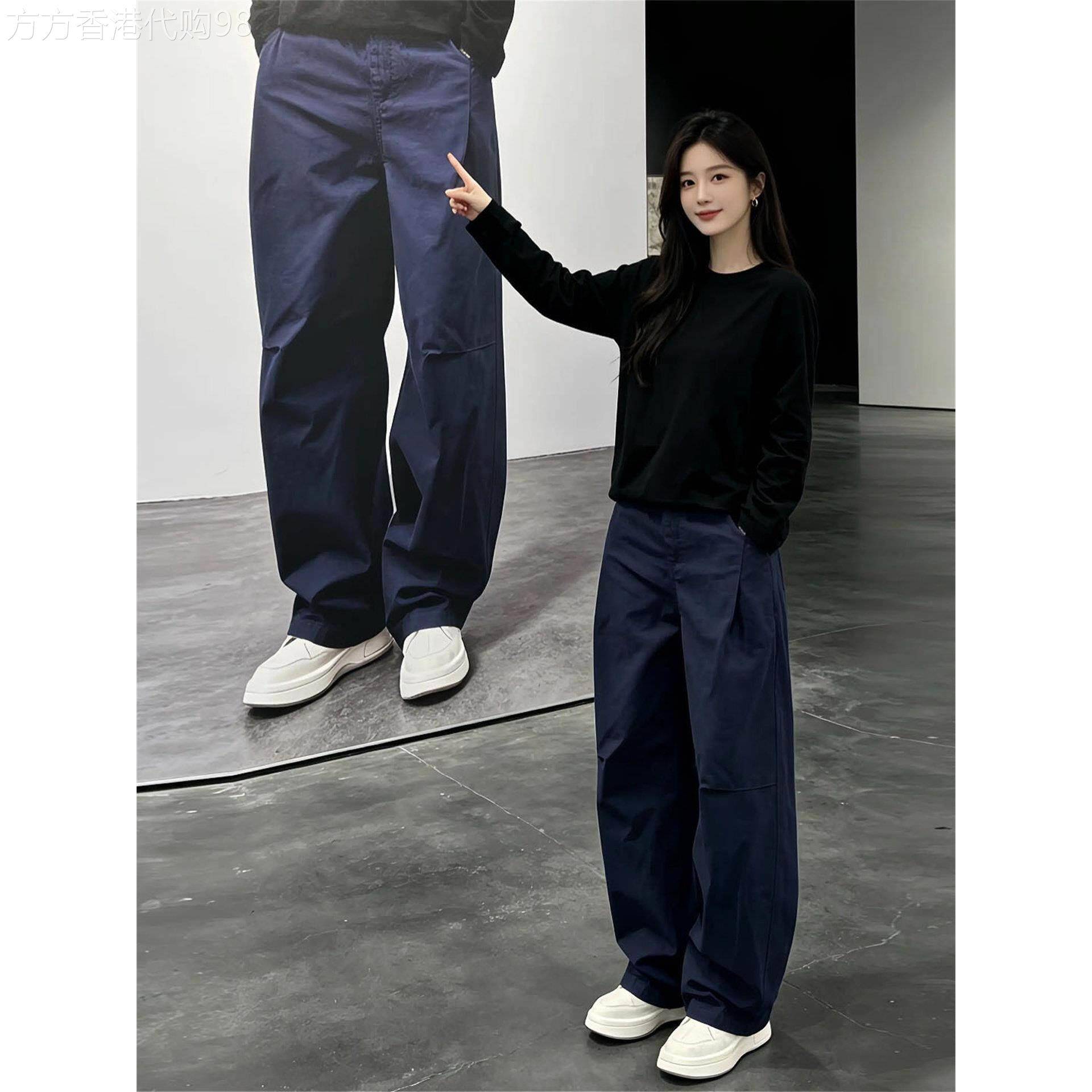 潮牌美式藏青色尼龙褶皱弯刀裤男夏季户外百搭工装休闲软壳冲锋裤