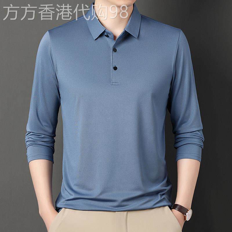 冰丝polo衫男春夏季薄款速干长袖T恤中年爸爸装免熨烫抗皱宽松上