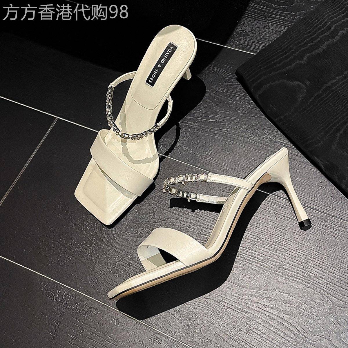 真皮高跟凉鞋女夏季外穿2026新款气质水钻一字带不累脚细跟凉拖鞋