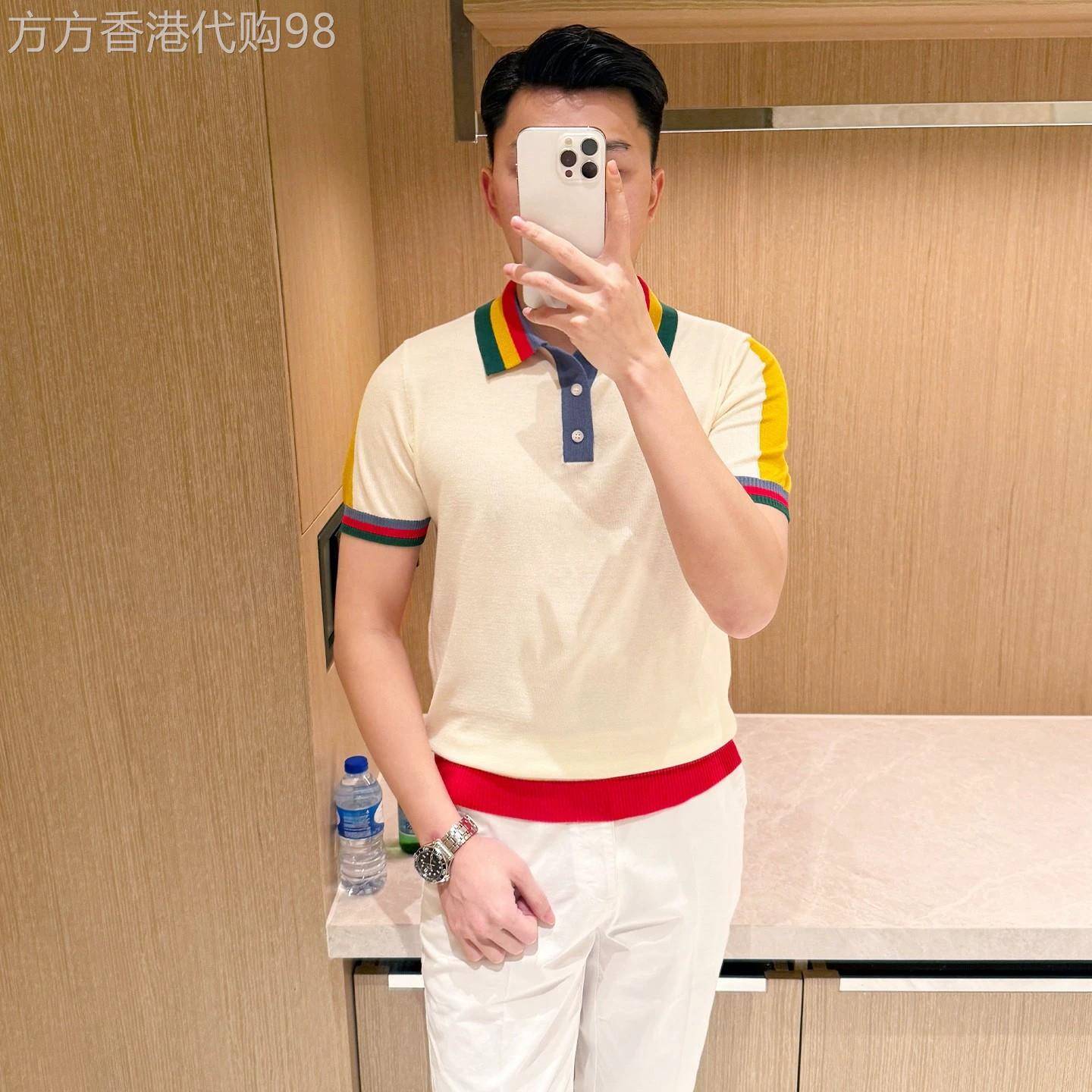 潮牌法式时尚男装拼色衣服男士polo衫夏季新款针织短袖男翻领t恤