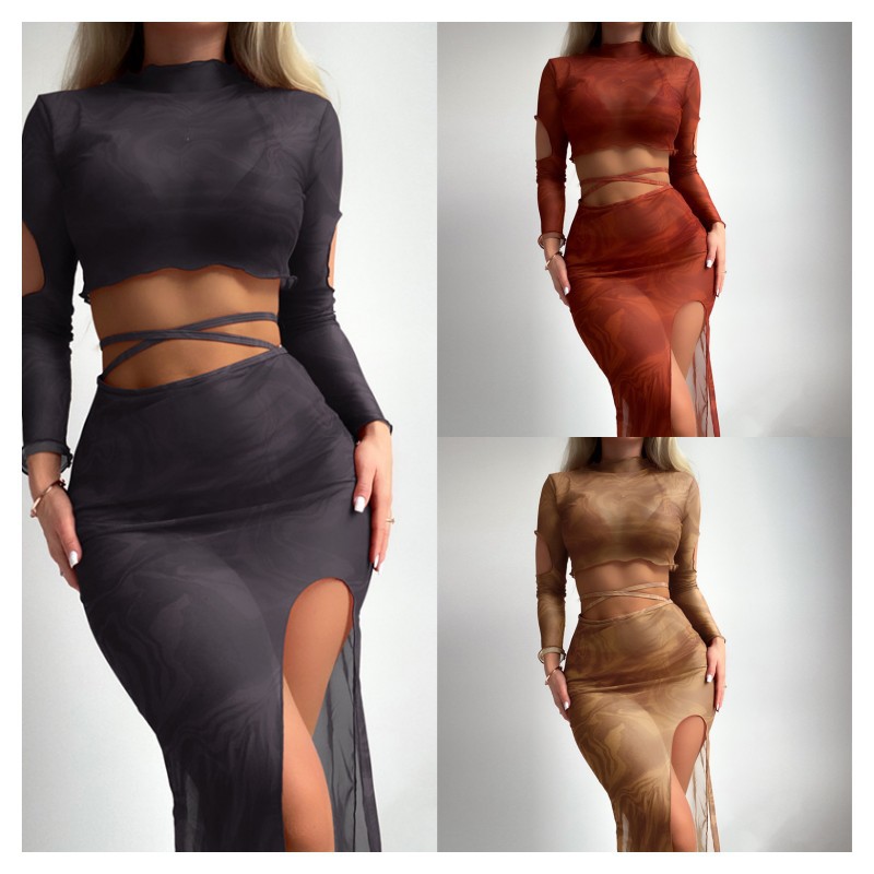 欧美泳衣套装分体比基尼性感新款长袖裙式外衫泳装女Split bikini