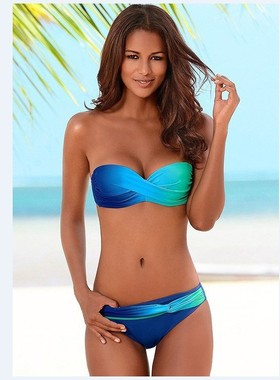 2024新款欧美渐变拧包性感泳装抹胸比基尼泳衣女gradation bikini