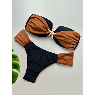 欧美性感抹胸拼接分体比基尼女