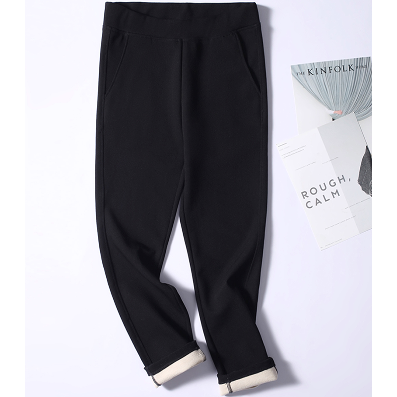 秋冬女士新款真丝加绒简约休闲长裤桑蚕丝加厚保暖修身高腰打底裤