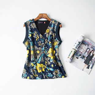 秋冬中老年女士丝绵印花棉袄背心桑蚕丝内胆保暖无袖马甲有大码