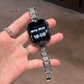 适用iwatchs9手表带11轻奢新款 s10金属满钻applewatchs9手表链条s8小众苹果7质感iwatchse智能6高级感夏季 5女
