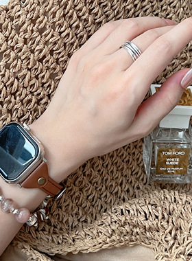 萱芊适用applewatchs11表带iwatch11苹果series10专用S10手表S9女款se3皮质S8女士s7新款ultra3黑色2高级感通