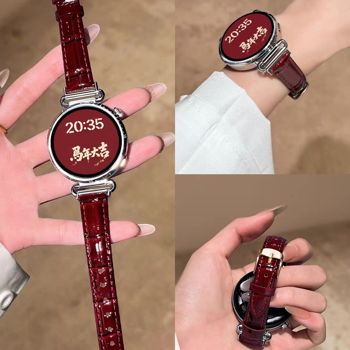 适用华为gt5表带新款gt6手表表带女款红色真皮竹节纹gt5pro秋冬皮质表链gt4智能腕带watch5高级感新年红复古,智能设备,智能手表手环表带/腕带,淘宝优惠券,粉丝福利购,淘宝优惠卷