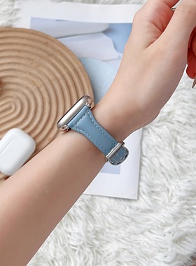萱芊适用applewatchs11表带iwatch11苹果series10专用S10手表S9女款se3皮质S8女士s7新款ultra3高级感通2蓝色