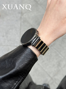 萱芊适用秋冬合金陶瓷一珠手表带华为手表GT4GT3手表带watch4watch3pro女款GT2proGT1新款高级感休闲小香风