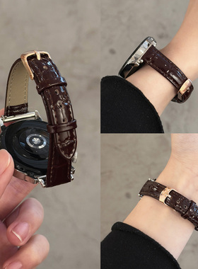 萱芊适用华为GT5/GT6表带秋冬新款竹节皮纹GT4/41mm高级小牛皮金扣表带watch5/watch4/pro手表带GT2/GT3pro