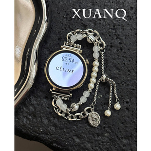 萱芊适用于华为GT6珍珠双链吊坠适用watch3华为手表GT5GT4表带watch543pro新女款 2表带Fit432荣耀高级感 GT3